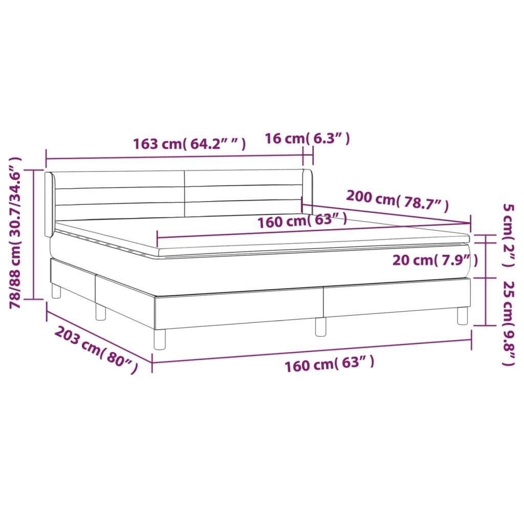 vidaXL atsperu gulta ar matraci, zils, 160x200 cm, audums цена и информация | Gultas | 220.lv