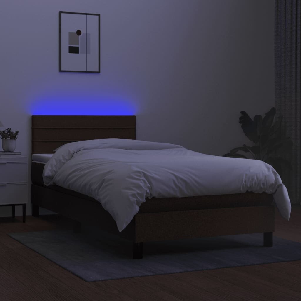 vidaXL atsperu gulta ar matraci, LED, tumši brūns audums, 90x190 cm цена и информация | Gultas | 220.lv