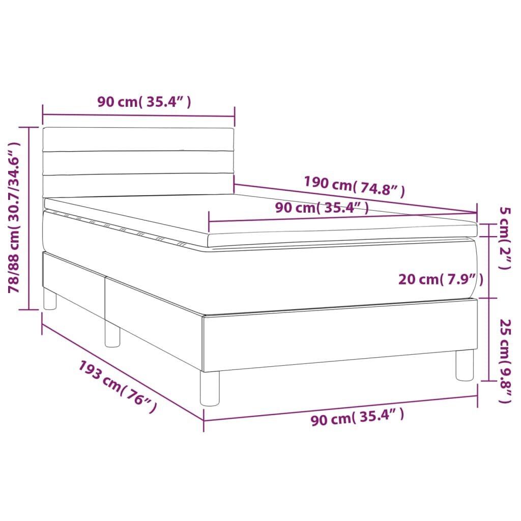 vidaXL atsperu gulta ar matraci, LED, tumši brūns audums, 90x190 cm цена и информация | Gultas | 220.lv