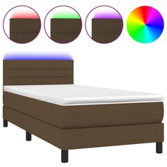 vidaXL atsperu gulta ar matraci, LED, tumši brūns audums, 90x200 cm cena un informācija | Gultas | 220.lv