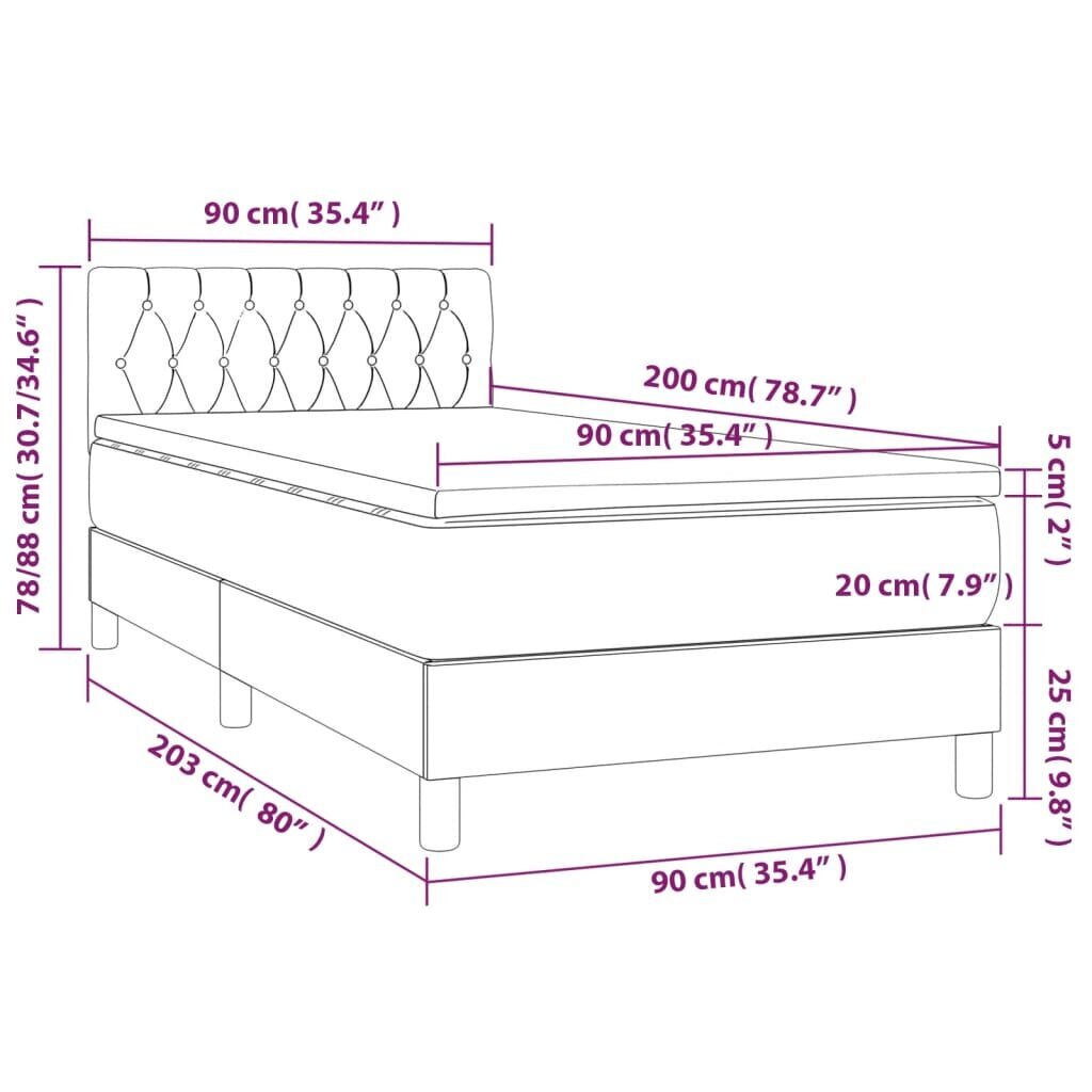 vidaXL atsperu gulta ar matraci, LED, gaiši pelēks audums, 90x200 cm cena un informācija | Gultas | 220.lv