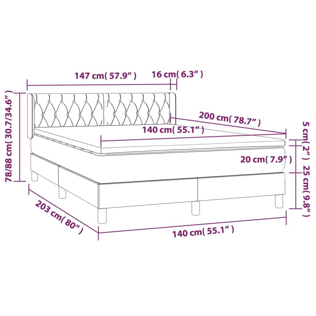 vidaXL atsperu gulta ar matraci, krēmkrāsas, 140x200 cm, audums цена и информация | Gultas | 220.lv