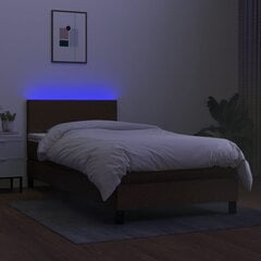 vidaXL atsperu gulta ar matraci, LED, tumši brūns audums, 90x200 cm цена и информация | Кровати | 220.lv