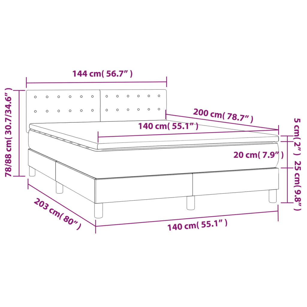 vidaXL atsperu gulta ar matraci, krēmkrāsas, 140x200 cm, audums цена и информация | Gultas | 220.lv