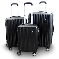 прочный комплект чемоданов черный xl+l+m прочный чемодан abs цена и информация | Чемоданы, дорожные сумки | 220.lv