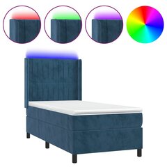 vidaXL atsperu gulta ar matraci, LED, tumši zils samts, 80x200 cm цена и информация | Кровати | 220.lv