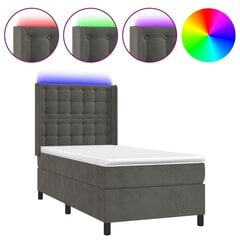 vidaXL atsperu gulta ar matraci, LED, tumši pelēks samts, 80x200 cm cena un informācija | Gultas | 220.lv