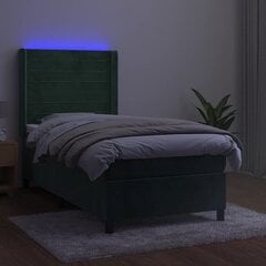 vidaXL atsperu gulta ar matraci, LED, tumši zaļš samts, 80x200 cm cena un informācija | Gultas | 220.lv