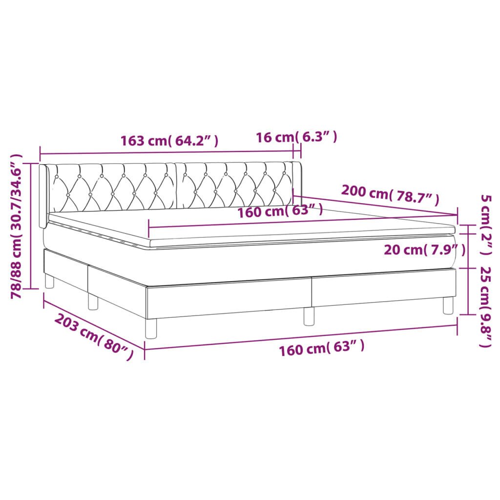 vidaXL atsperu gulta ar matraci, krēmkrāsas, 160x200 cm, audums цена и информация | Gultas | 220.lv