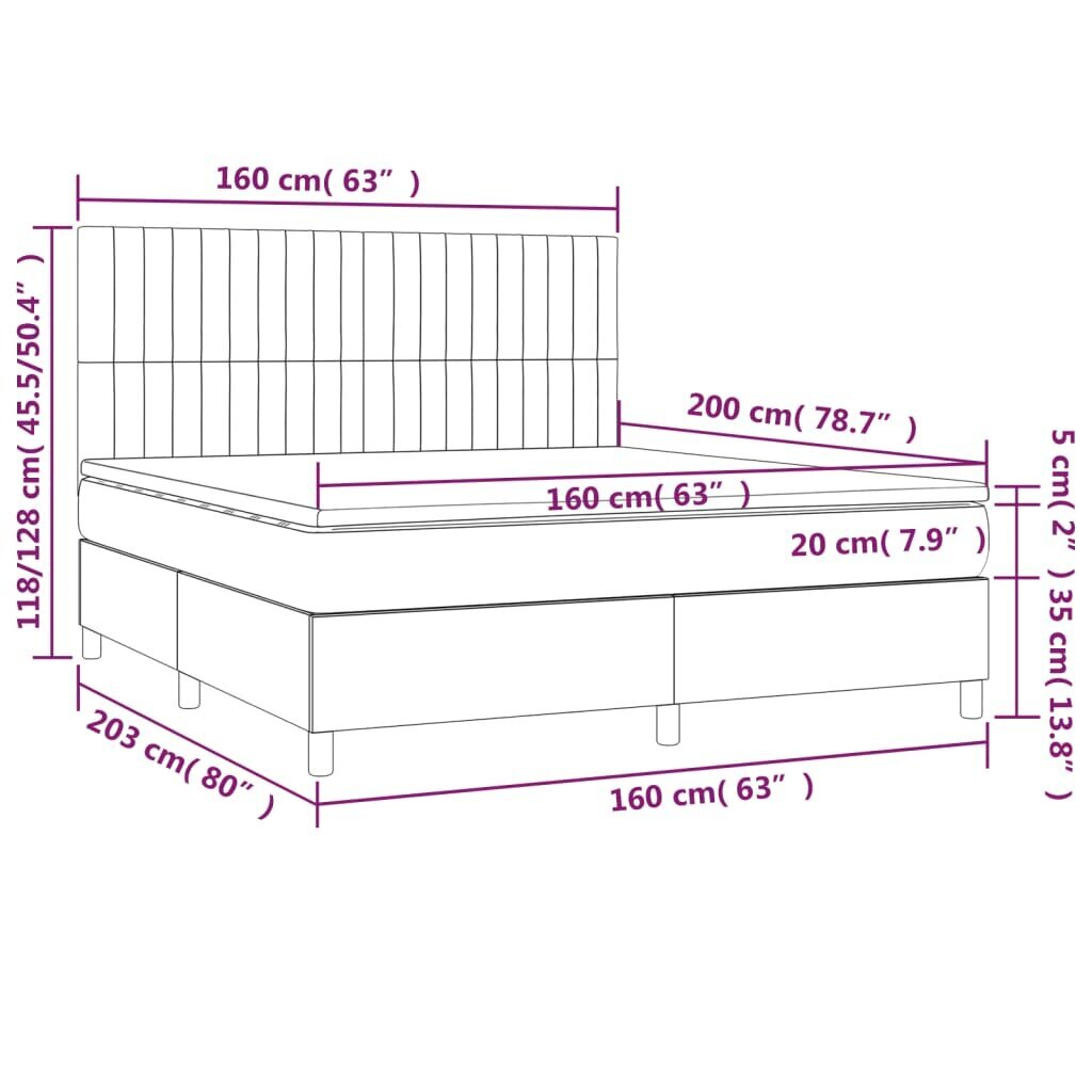 vidaXL atsperu gulta ar matraci, zils, 160x200 cm, audums cena un informācija | Gultas | 220.lv