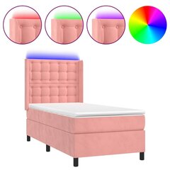 vidaXL atsperu gulta ar matraci, LED, rozā samts, 90x200 cm cena un informācija | Gultas | 220.lv