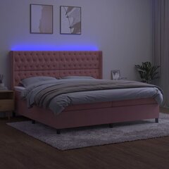 vidaXL atsperu gulta ar matraci, LED, rozā samts, 200x200 cm цена и информация | Кровати | 220.lv