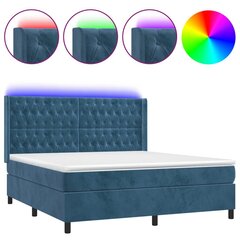 vidaXL atsperu gulta ar matraci, LED, tumši zils samts, 180x200 cm цена и информация | Кровати | 220.lv