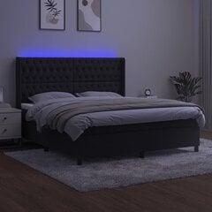 vidaXL atsperu gulta ar matraci, LED, melns samts, 180x200 cm цена и информация | Кровати | 220.lv