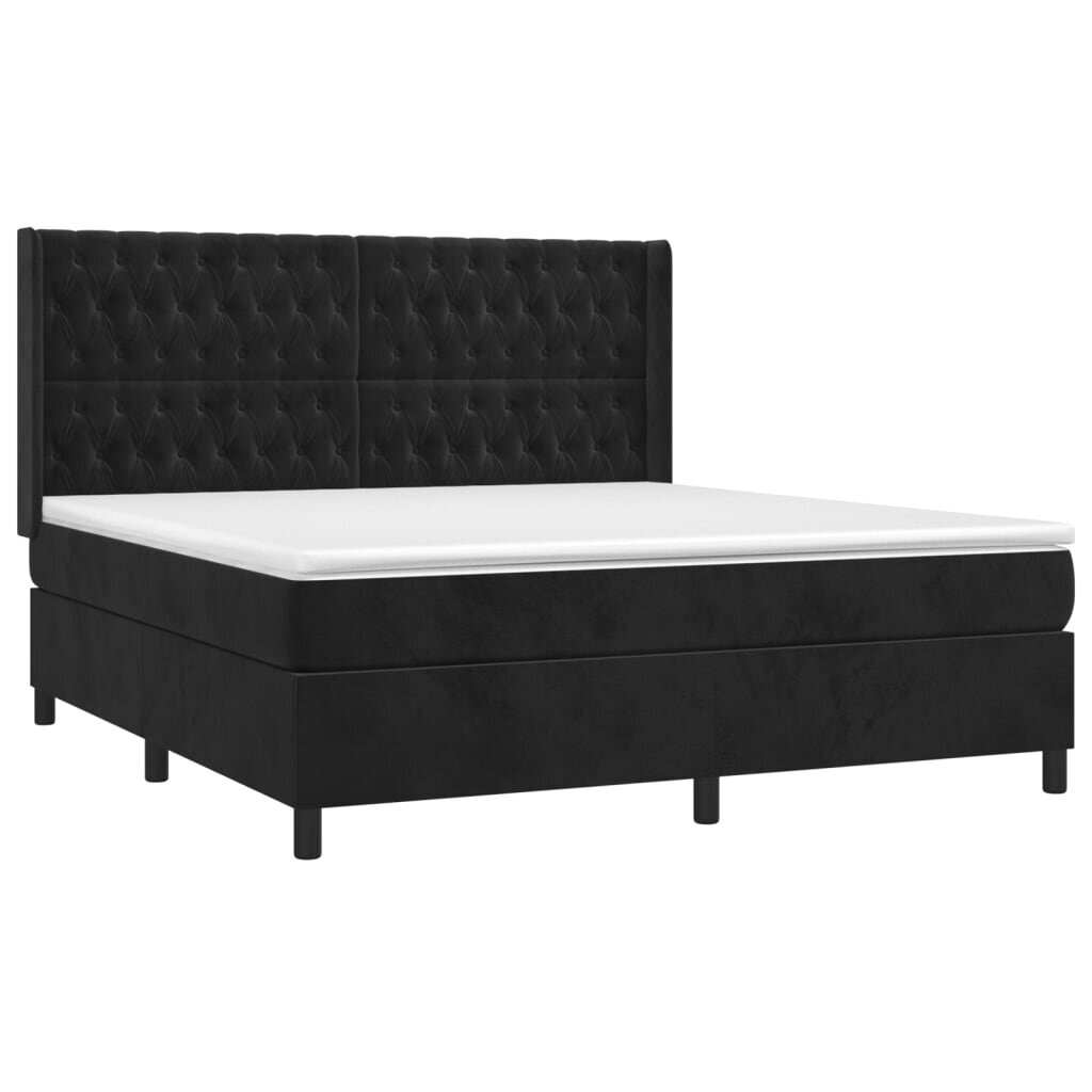 vidaXL atsperu gulta ar matraci, LED, melns samts, 180x200 cm цена и информация | Gultas | 220.lv