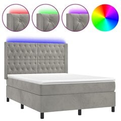 vidaXL atsperu gulta ar matraci, LED, gaiši pelēks samts, 140x200 cm цена и информация | Кровати | 220.lv