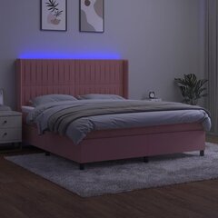 vidaXL atsperu gulta ar matraci, LED, rozā samts, 180x200 cm цена и информация | Кровати | 220.lv