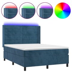 vidaXL atsperu gulta ar matraci, LED, tumši zils samts, 140x190 cm цена и информация | Кровати | 220.lv