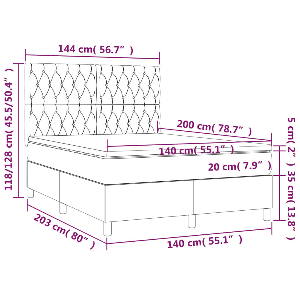 vidaXL atsperu gulta ar matraci, melna, 140x200 cm, audums цена и информация | Gultas | 220.lv