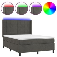 vidaXL atsperu gulta ar matraci, LED, tumši pelēks samts, 140x200 cm цена и информация | Кровати | 220.lv