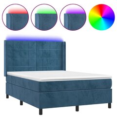 vidaXL atsperu gulta ar matraci, LED, tumši zils samts, 140x190 cm цена и информация | Кровати | 220.lv