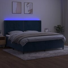 vidaXL atsperu gulta ar matraci, LED, tumši zils samts, 200x200 cm цена и информация | Кровати | 220.lv