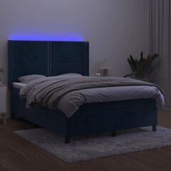 vidaXL atsperu gulta ar matraci, LED, tumši zils samts, 140x190 cm цена и информация | Кровати | 220.lv