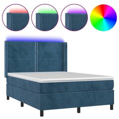 vidaXL atsperu gulta ar matraci, LED, tumši zils samts, 140x190 cm cena un informācija | Gultas | 220.lv