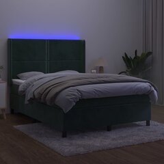 vidaXL atsperu gulta ar matraci, LED, tumši zaļš samts, 140x190 cm цена и информация | Кровати | 220.lv