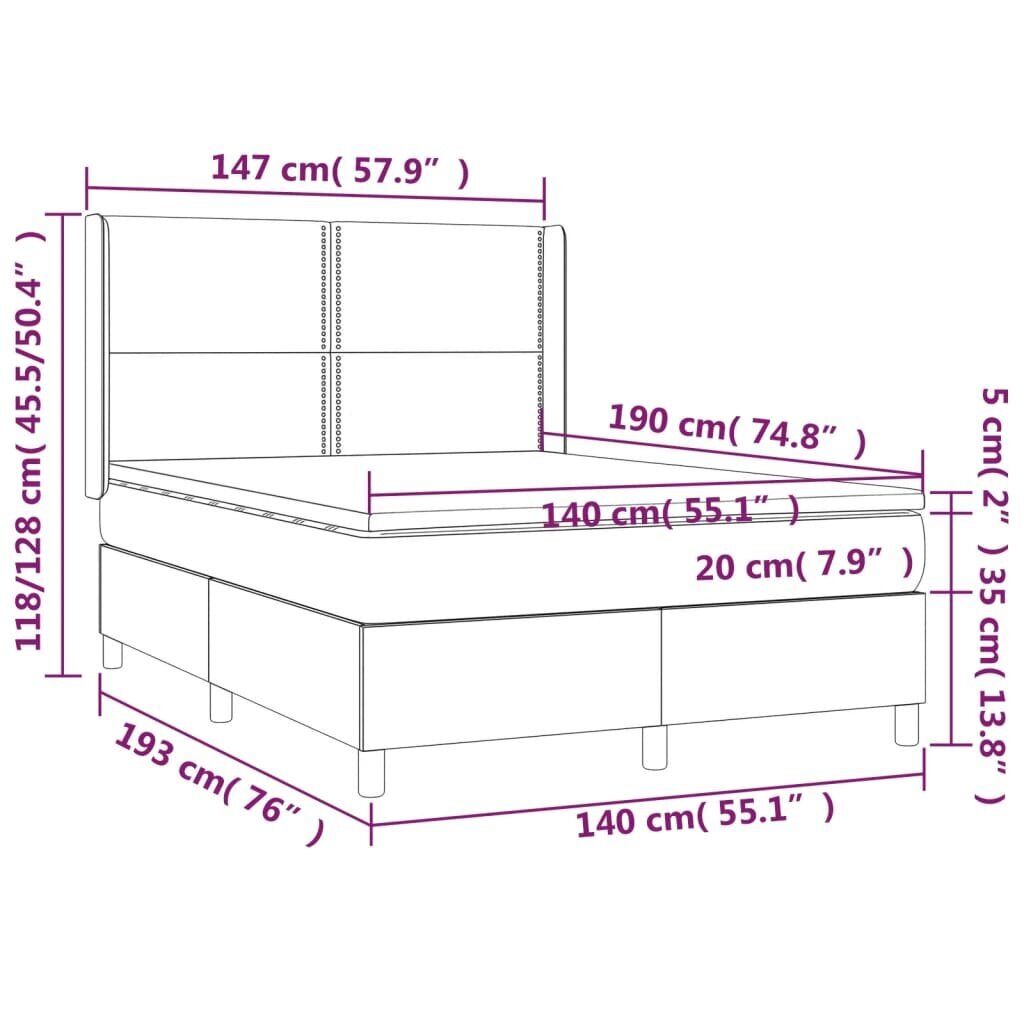 vidaXL atsperu gulta ar matraci, LED, tumši zaļš samts, 140x190 cm цена и информация | Gultas | 220.lv