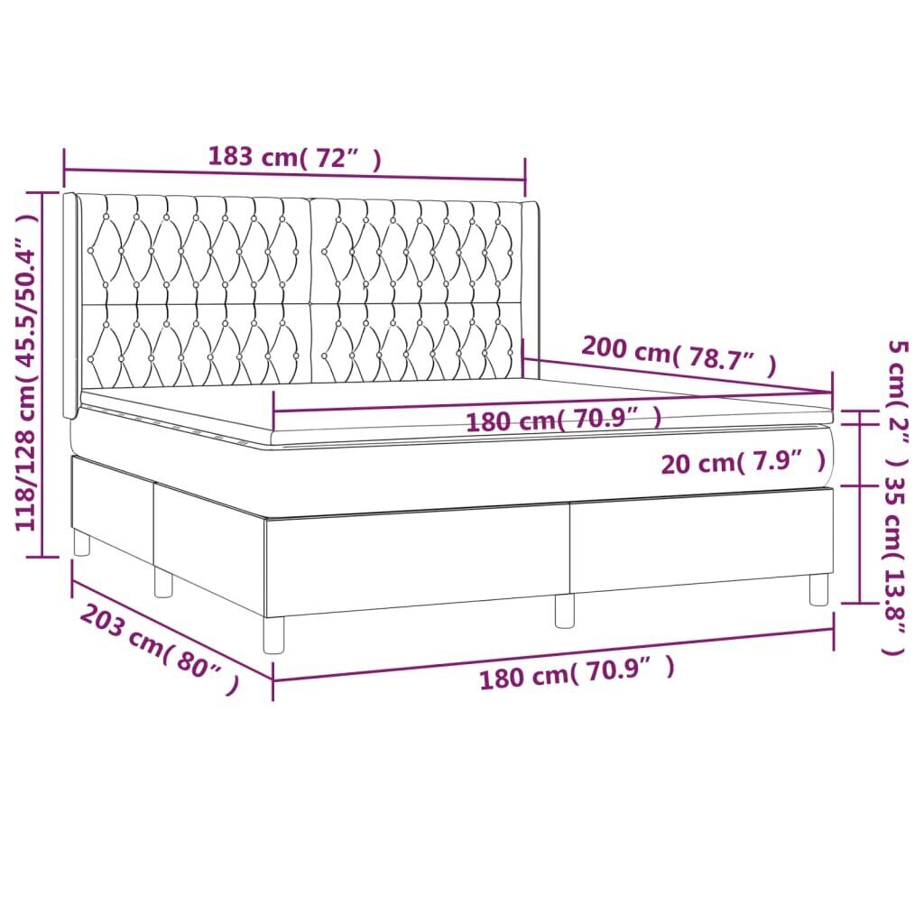 vidaXL atsperu gulta ar matraci, melns, 180x200 cm, audums цена и информация | Gultas | 220.lv