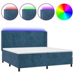 vidaXL atsperu gulta ar matraci, LED, tumši zils samts, 200x200 cm cena un informācija | Gultas | 220.lv