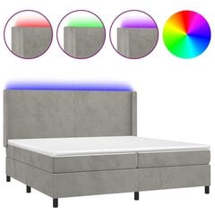 vidaXL atsperu gulta ar matraci, LED, gaiši pelēks samts, 200x200 cm цена и информация | Кровати | 220.lv