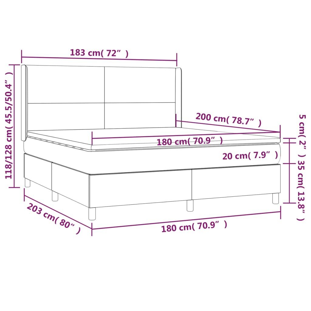 vidaXL atsperu gulta ar matraci, LED, melns samts, 180x200 cm цена и информация | Gultas | 220.lv