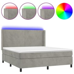 vidaXL atsperu gulta ar matraci, LED, gaiši pelēks samts, 160x200 cm цена и информация | Кровати | 220.lv