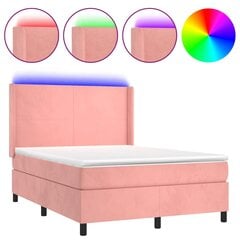vidaXL atsperu gulta ar matraci, LED, rozā samts, 140x190 cm cena un informācija | Gultas | 220.lv