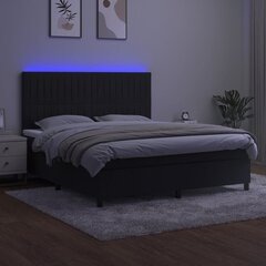 vidaXL atsperu gulta ar matraci, LED, melns samts, 180x200 cm cena un informācija | Gultas | 220.lv