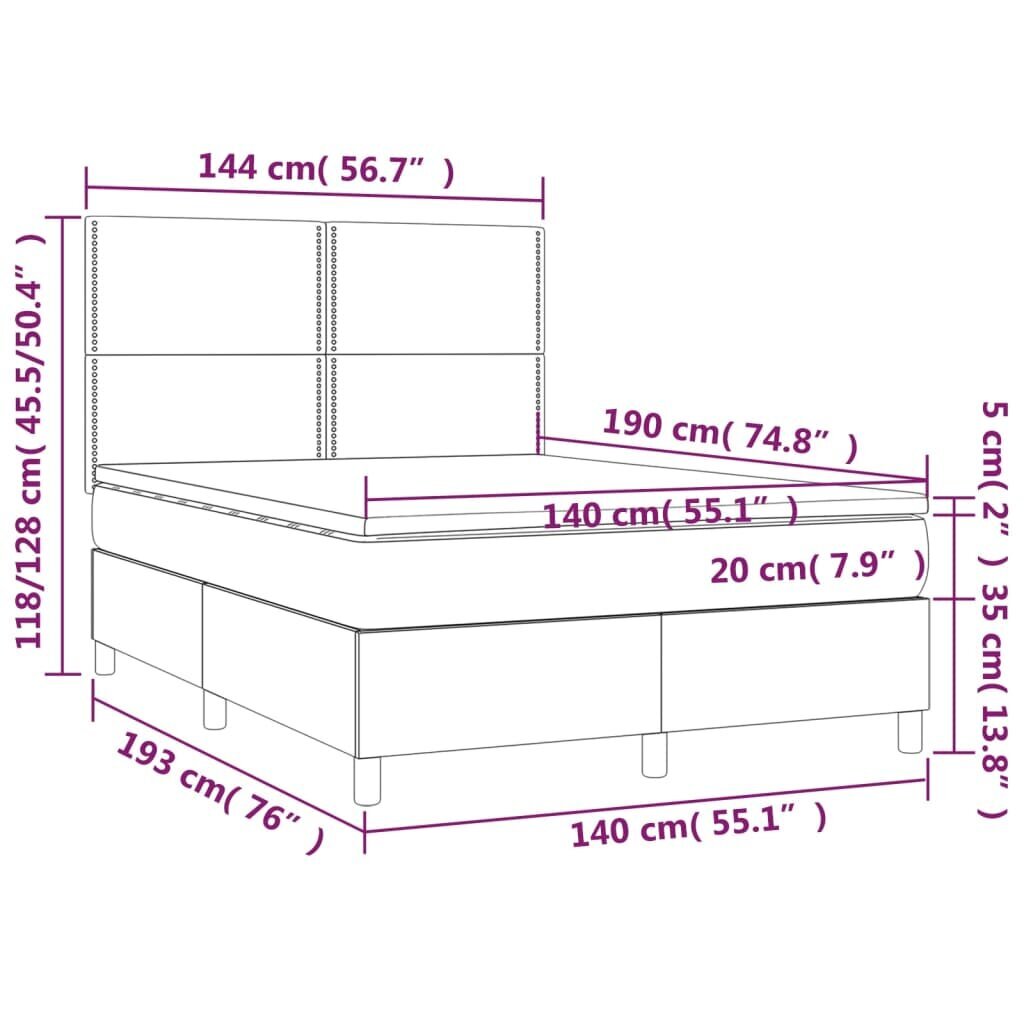 vidaXL atsperu gulta ar matraci, LED, melns samts, 140x190 cm cena un informācija | Gultas | 220.lv