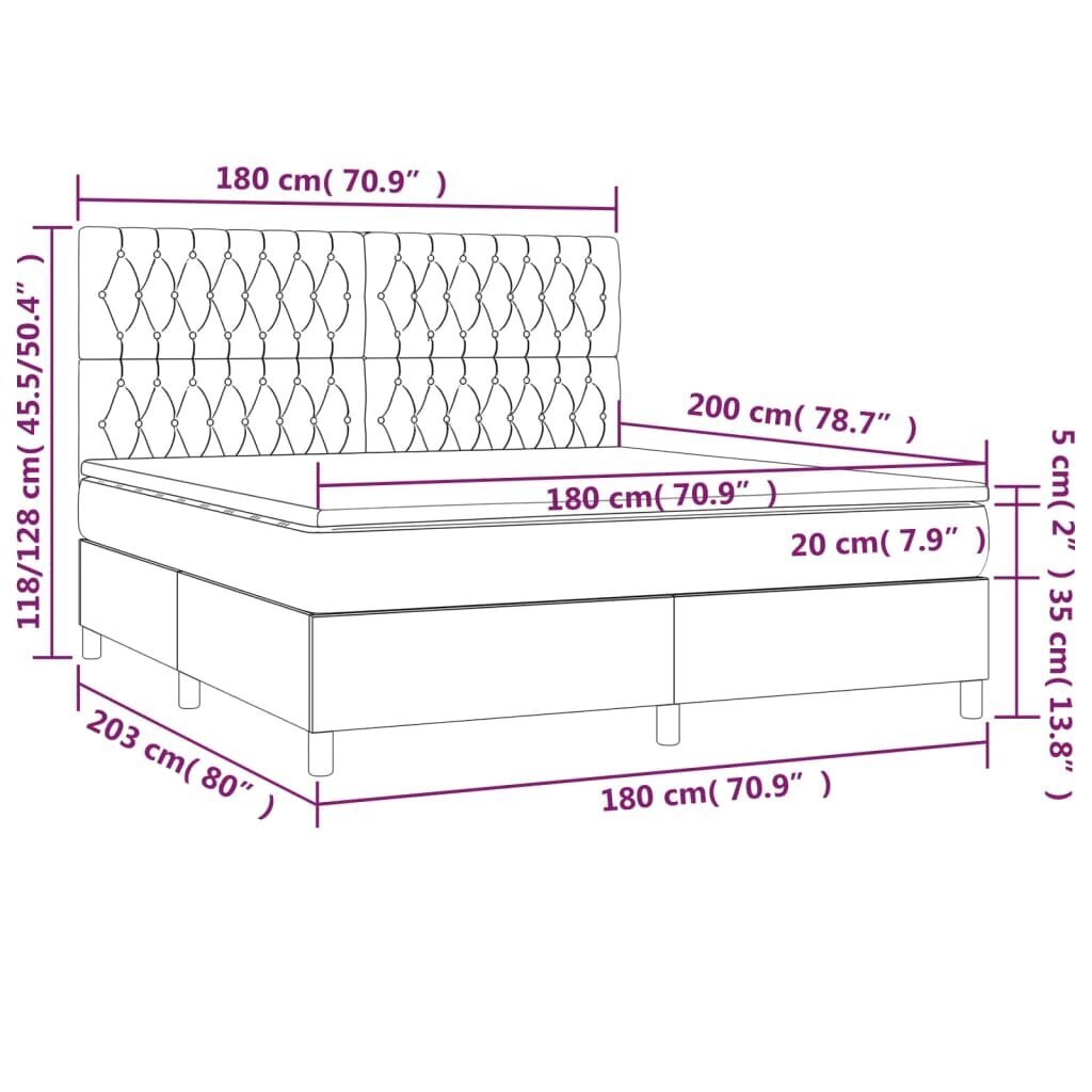 vidaXL atsperu gulta ar matraci, LED, gaiši pelēks audums, 180x200 cm cena un informācija | Gultas | 220.lv