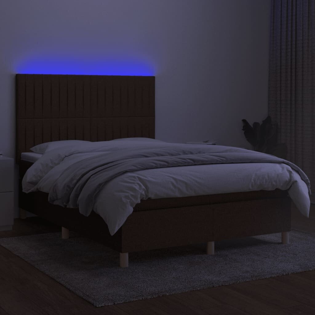 vidaXL atsperu gulta ar matraci, LED, tumši brūns audums, 140x190 cm цена и информация | Gultas | 220.lv