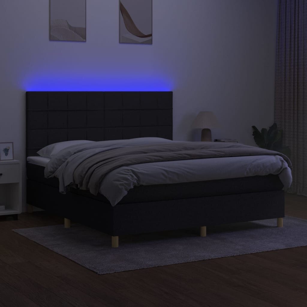 vidaXL atsperu gulta ar matraci, LED, melns audums, 180x200 cm цена и информация | Gultas | 220.lv