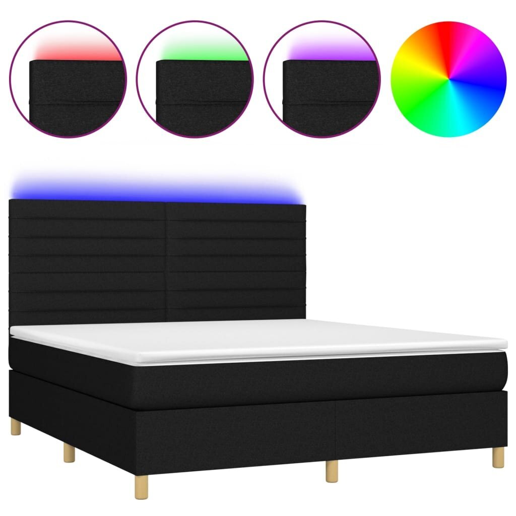 vidaXL atsperu gulta ar matraci, LED, melns audums, 180x200 cm цена и информация | Gultas | 220.lv
