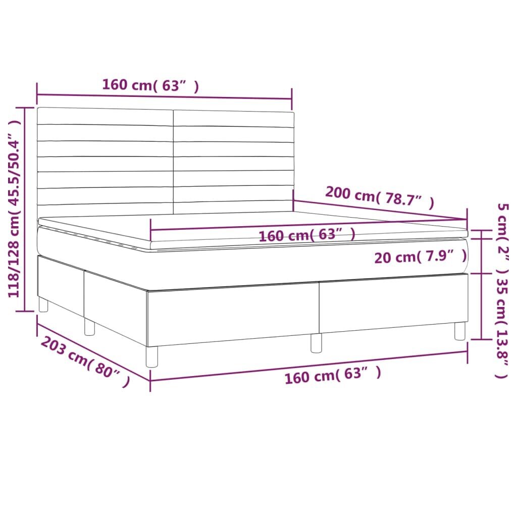 vidaXL atsperu gulta ar matraci, LED, pelēkbrūns audums, 160x200 cm cena un informācija | Gultas | 220.lv