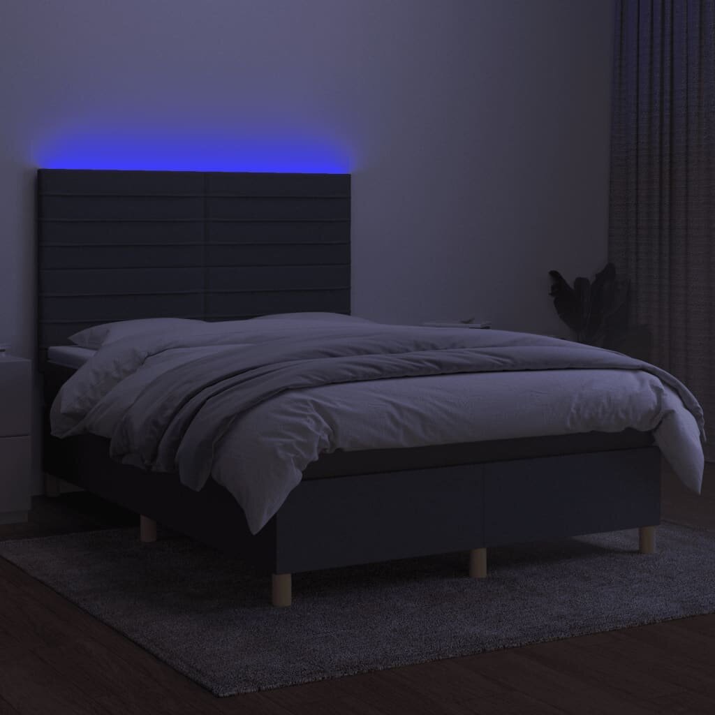 vidaXL atsperu gulta ar matraci, LED, tumši pelēks audums, 140x200 cm cena un informācija | Gultas | 220.lv