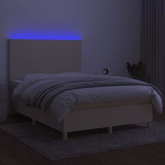 vidaXL atsperu gulta ar matraci, LED, krēmkrāsas audums, 140x190 cm cena un informācija | Gultas | 220.lv