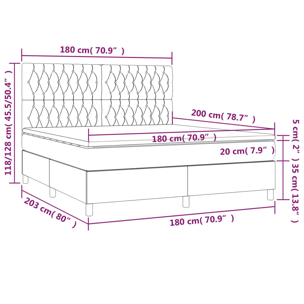 vidaXL atsperu gulta ar matraci, zils, 180x200 cm, audums cena un informācija | Gultas | 220.lv