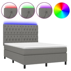 vidaXL atsperu gulta ar matraci, LED, tumši pelēks audums, 140x200 cm цена и информация | Кровати | 220.lv