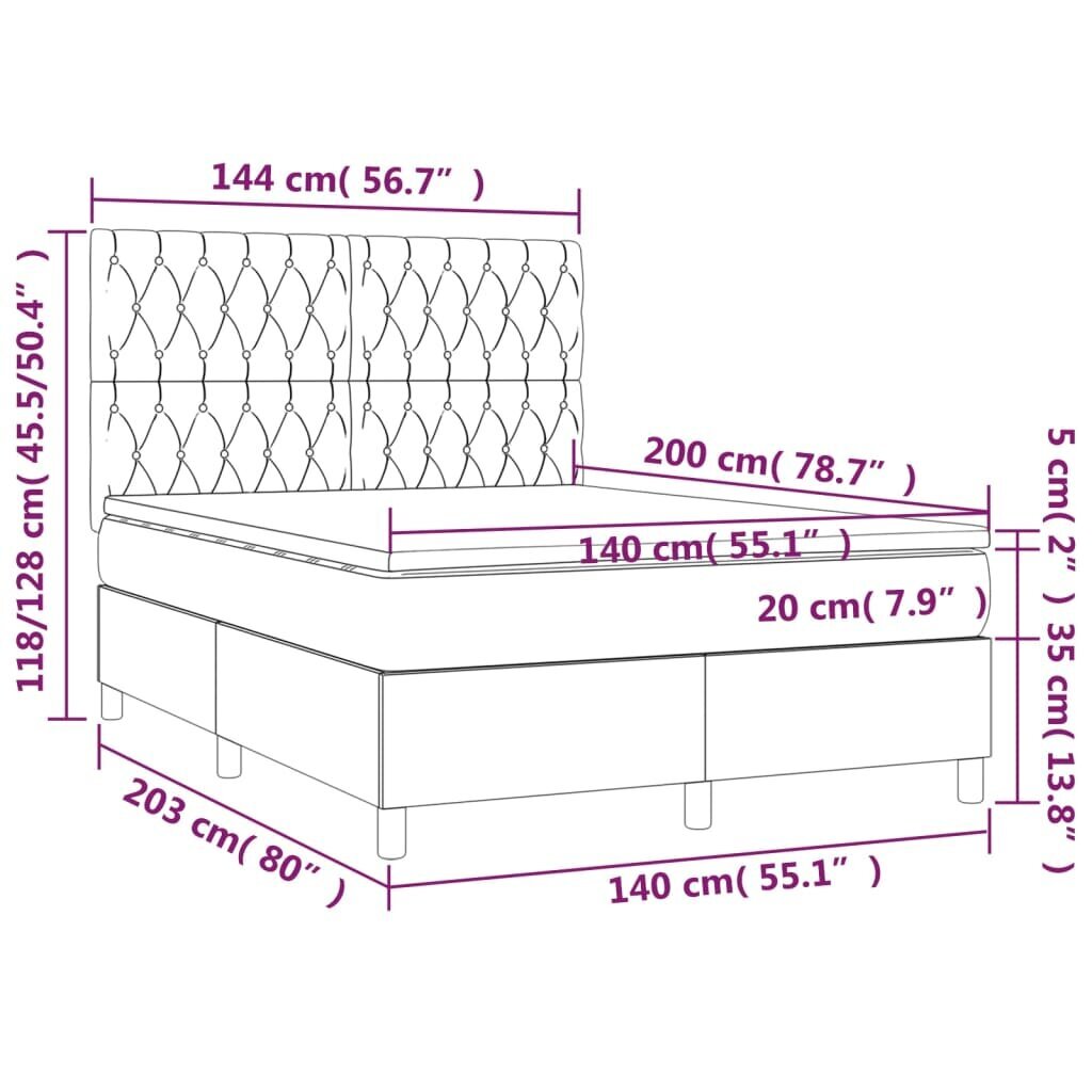 vidaXL atsperu gulta ar matraci, LED, tumši pelēks audums, 140x200 cm cena un informācija | Gultas | 220.lv