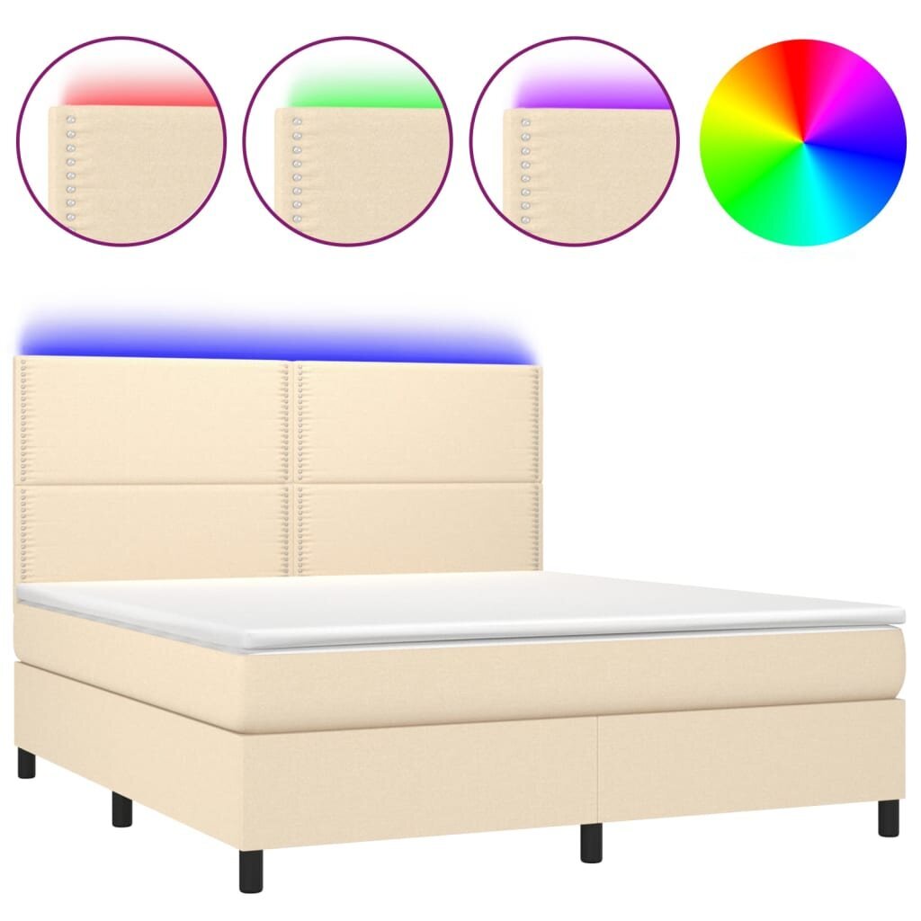 vidaXL atsperu gulta ar matraci, LED, krēmkrāsas audums, 160x200 cm cena un informācija | Gultas | 220.lv