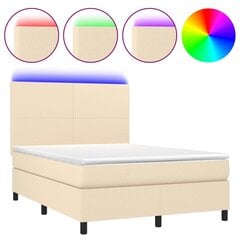 vidaXL atsperu gulta ar matraci, LED, krēmkrāsas audums, 140x200 cm cena un informācija | Gultas | 220.lv